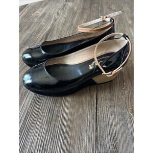 Tod's womens us 5 Black Patent Leather Ankle Strap Platform Wedge Pumps Sz 35.5